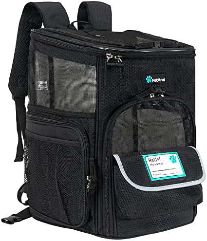 PetAmi Dog Backpack Carrier, Airline Approved 4-Way Entry Cat Bag, Black