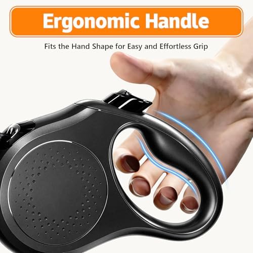 Retractable Dog Leash, 16 FT Strong Nylon Tape for Small and Medium Dogs up to 55 lbs, 360° Tangle-Free Design, One-Hand 3-Mode Brake & Lock, Ergonomic Non-Slip Handle, Black