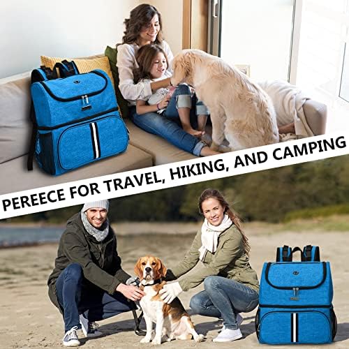 BAGLHER Pet Travel Bag, Double-Layer Pet Supplies Backpack (for All Pet Travel Supplies), Pet Travel Backpack with 2 Silicone Collapsible Bowls and 2 Food Baskets Blue