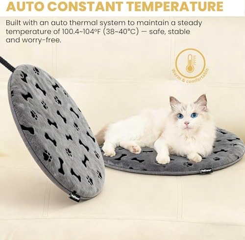 Pet Heating Pad for Cats Dogs Indoor & Sheltered Outdoor Waterproof Heated Cat Bed Heated Dog Bed Chew Resistant Cord Constant Temperature Electric Warming (Grey, R: 16" × 16" × 1.3")
