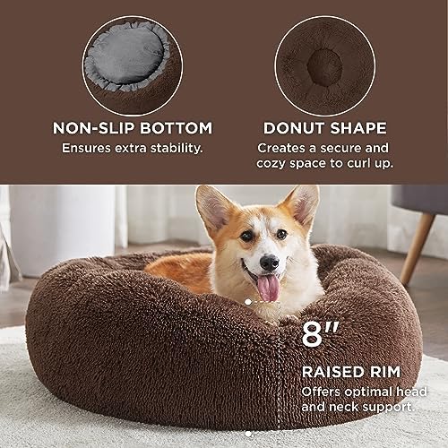 Bedsure Calming Dog Bed Medium Size Dog Donut Washable Pet Bed,30ins Coffee