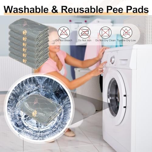 BEAUTYZOO 6 Pack Washable Pee Pads for Dogs,Reusable Puppy Pads 16x24 Gray