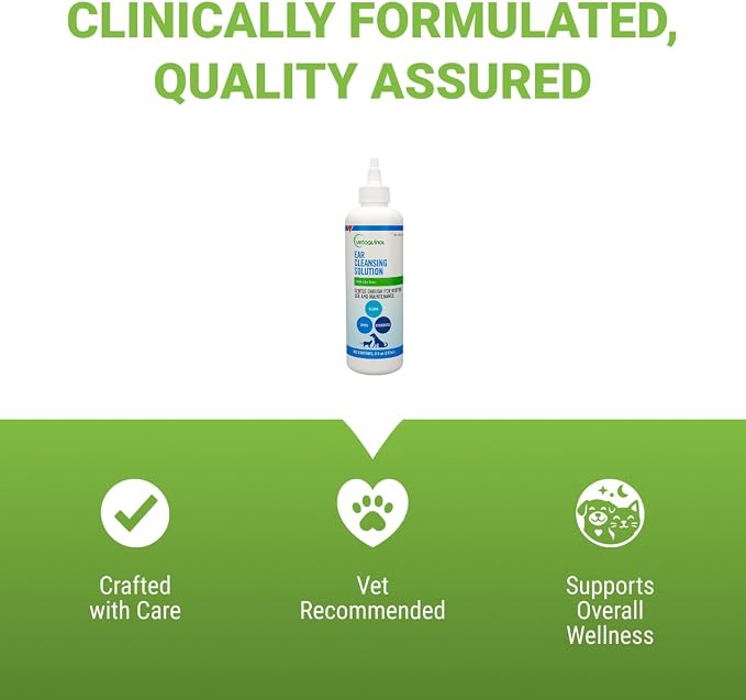 Vetoquinol Ear Cleansing Solution - Gentle Cleaner to Remove Dirt & Debris - Easy-to-Use Drops for Cats & Dogs - Support Clean and Fresh-Smelling Ears - Ideal for Routine Pet Hygiene - 8 Ounces