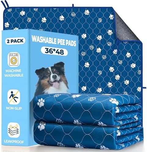 Fostanfly Washable Pee Pads for Dogs, Ultra-Absorbent, 36"x48"-2 Pack, Blue