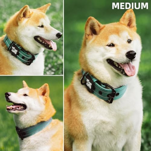 Tuff Pupper Heavy Duty Tactical Dog Collar | 1.5" Wide Ballistic Nylon | Reflective Stitching | Integrated ID Tag Holder | Stainless Steel Buckle | Padded Lining | Medium & Large Dogs (Green, Medium)