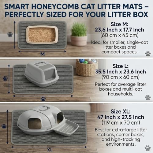 Cat Litter Mat, Honeycomb Litter Trapping Mat, 23.6"x17.7" Grey