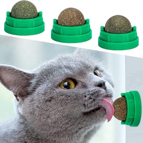 3 Pack Catnip Balls, Catnip Ball for Cats Wall, Edible Kitty Toys for Cats Lick, Safe Healthy Kitten Chew Toys, Teeth Cleaning Dental Cat Toys, Cat Wall Treats (1, Green)