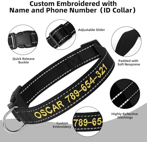 Personalized Dog Collar with Name and Phone Number, Soft Neoprene Padded
