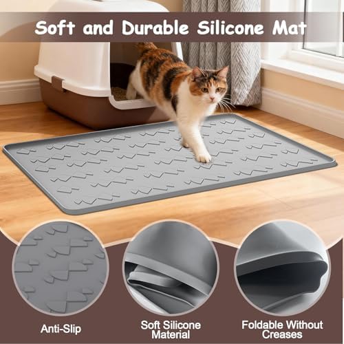 Cat Litter Mat, Large 34" x 22" Silicone Mat Litter Trapping Mat for Litter Box,Waterproof Easy To Clean,Foldable Litter Pad