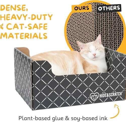 Hide & Scratch Cardboard Cat Scratcher Box & Bed Dark Grey Diamond Pad