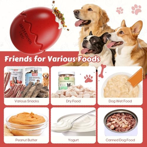Dog Fillable Toy 3 in 1 Interactive Dog Toys Freeze Lick Summer Cooling Toy Enrichment Treat Dispensing Chew Toy Stuffable Puzzle Slow Feeder for Medium Small Dogs Easy to Clean (Egg-red)