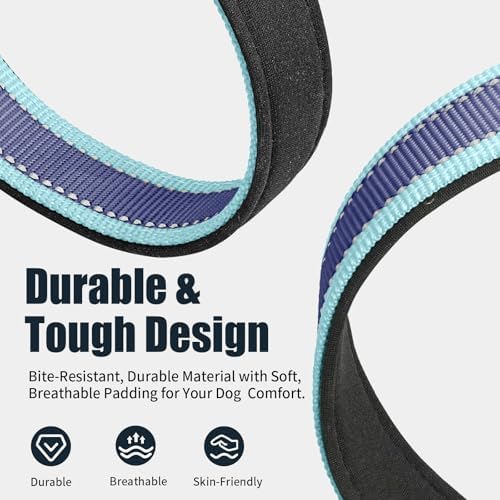 Kazazoo Large Dog Collar, Reflective Nylon Collar,No Pull,Heavy Duty Collar,Soft Neoprene Breathable & Quick Release Buckle Dog Collars for Labrador Retriever,German Shepherd,Golden Retriever Blue-L