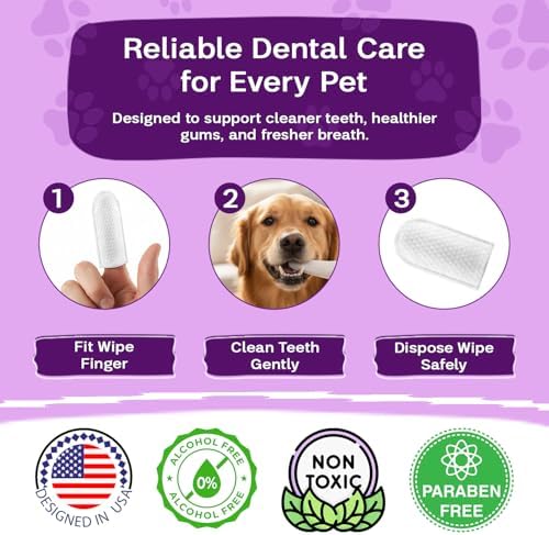 Dog & Cat Dental Wipes - Finger Toothbrush for Plaque, Tartar & Breath