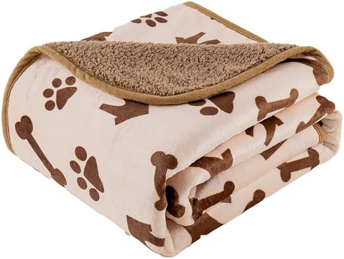Waterproof Dog Blankets Pet Blanket, 30"x40" Cat Blanket for Indoor Cats, Soft Fluffy Sofa Car Bed Protector, Reversible Sherpa Fleece Puppy Blanket for Small Medium Dogs(Beige-House)