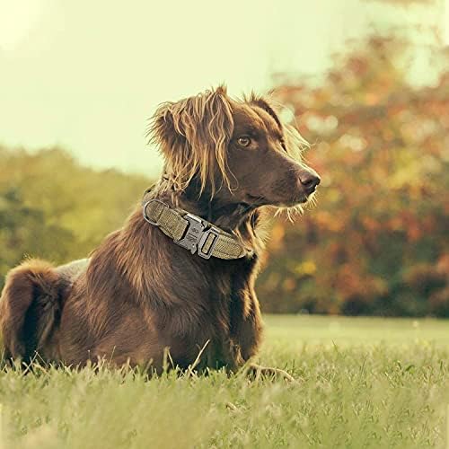 Reflective Tactical Dog Collar Adjustable for Training and Service K9 Dog Collar with Military Nylon Heavy Duty Metal Buckle and Control Handle for Medium and Large Dogs,1.5" Width Brown XL