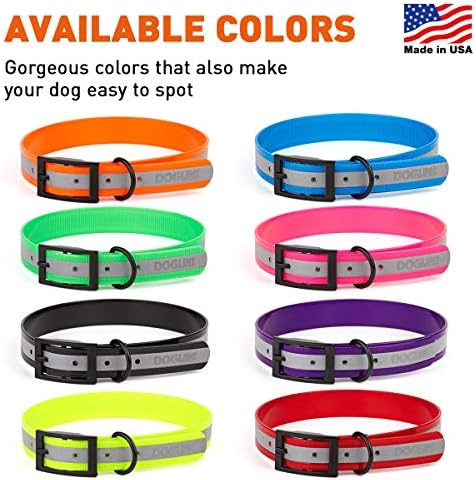 Dogline Biothane Translucent Reflective Waterproof Dog Collar Strong Coated Nylon Webbing with Black Hardware Odor- Proof for Easy Care Clean Fits Small Medium or Large Dogs - Red 1" W x 18"-22" L