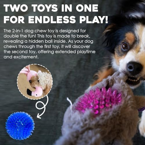 Flourish Pets 2 in 1 Christmas Multi-Layer Chew Toy for Active Dogs | Non-Toxic BPA Free Double Stitched Soft Fabric and Long-Lasting Dog Plush Toys (Reindeer 3.5")