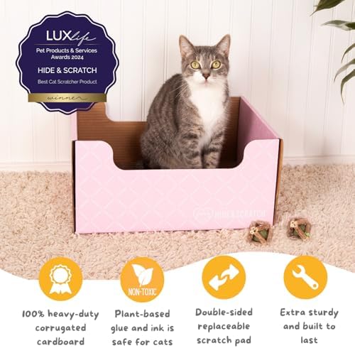 Hide & Scratch Cardboard Cat Scratcher Box & Bed Light Pink Diamond Pad