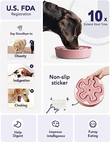 LE TAUCI Slow Feeder Dog Bowls Ceramic, 3 Cups Slow Feeding Dog Bowl Medium Large Breed, Pet Bowl for Fast Eaters, Puzzle Pet Dishes, Pink+Green
