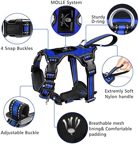 WINSEE Pet Harness Collar and Leash Set, All-in-one Reflective Dog Harness No Pull with Adjustable Buckles for Puppies, Small, Medium, Large, and Extra-Large Dogs (Medium, Dark Blue)