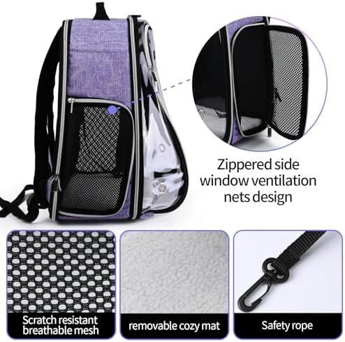 BAGLHER Cat Carrier Backpack Bubble - Fit Up to 18 Lbs - Airline-Approved Dog Backpack Carrier for Small Pets Puppies Dogs Bunny, Space Capsule Dog Carrier Backpack for Travel Outdoor Hiking, Purple