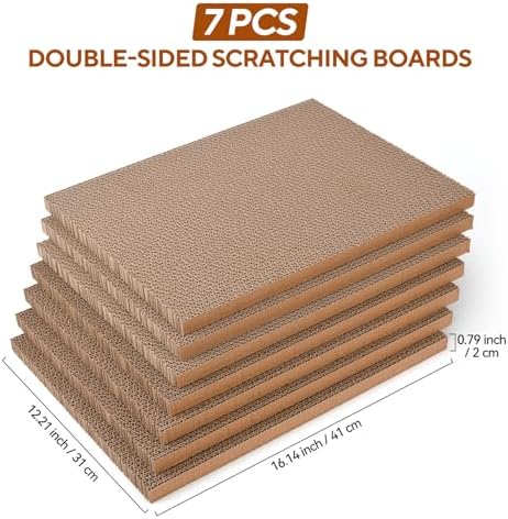 LIFLIX 7PCS Reversible Cat Scratching Pads with Box, 16.5" Lｘ12.6" Wｘ5.9 H Extra Large Cardboard Scratcher with Catnips, Cat Scratch Boxes for Indoor Cats