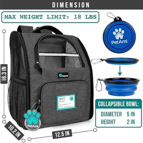 PetAmi Dog Backpack Carrier Airline Approved Cat Pet Puppy Bag, Charcoal