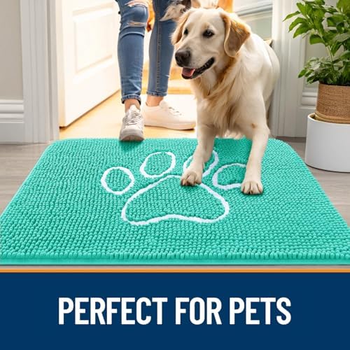 OLANLY Dog Door Mat for Muddy Paws 36x24, Paw Print Design Chenille Mud Mat
