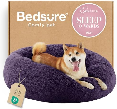 Bedsure Calming Dog Bed Medium Size Dog Donut Washable Pet Bed,30ins Purple