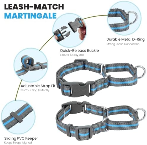VIVAGLORY Double Handle Dog Leash Twingrip, 5ft x 1in, M2, Blue Grey