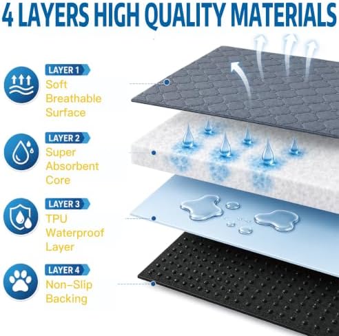 Washable Pee Pads for Dogs, 18x24 Dark Grey 4 Pack