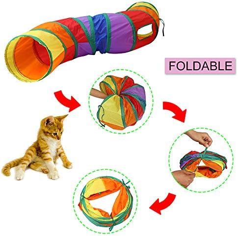 Andiker Cat Tunnel, S-Shape Cat Tube Collapsible Kitten Play Toy with 2 Side Holes for Kitten Exercising Hiding Training and Running Cats Toy for Indoor Cats(Multi-Colored)