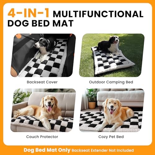 Backseat Dog Bed Mat for Car, Non-Slip Dog Bed for Car Back Seat, Soft & Cozy Dogs Blanket, Washable Travel Pet Mat Seat Protector for Cars, SUVs, Trucks (Black/White, 59"L x 27.5"W x 1.5"Th)