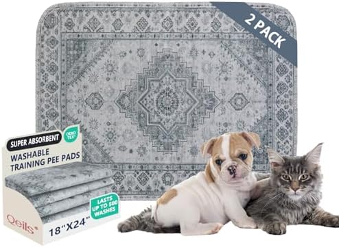 Qeils Washable Pee Pads, Super Absorbent Puppy Pads, 2 Pack 18"x24"