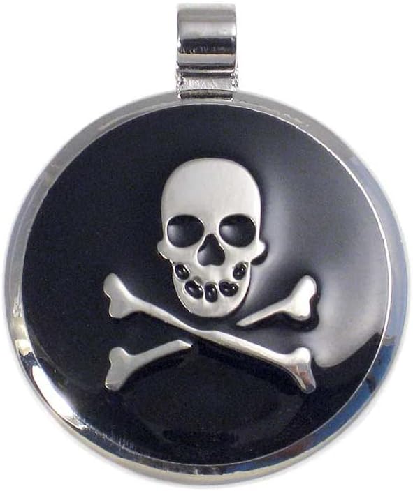 LuckyPet Pet ID Tag - Skull & Crossbones Jewelry Tag - Dog Tags & Cat Tags - Custom Engraved on Back Side - Size: Small, Color: Black