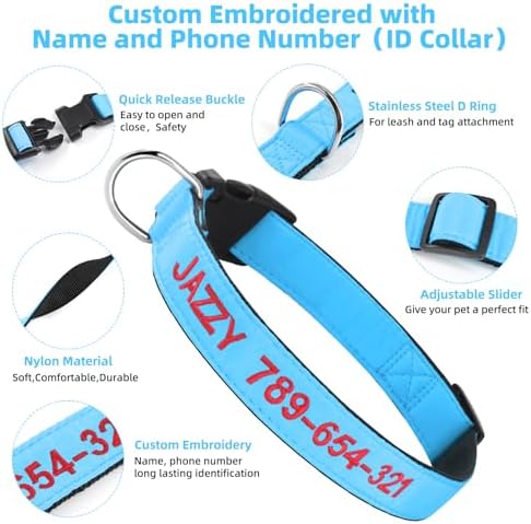 Kuley Personalized Dog Collar, Embroidered with Pet Name and Phone Number