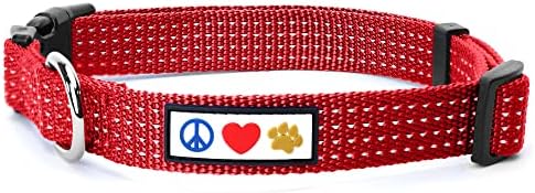 Pawtitas Reflective Dog Collar for Large Dogs – Adjustable Nylon Collar with Quick-Release Buckle | Fits Neck 16–26 in | Night Safety Training Collar | L | Red