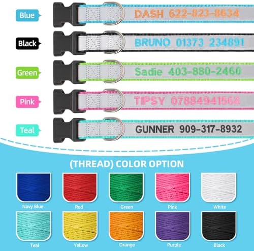 Reflective Personalized Dog Collar, Custom Embroidered Name & Number
