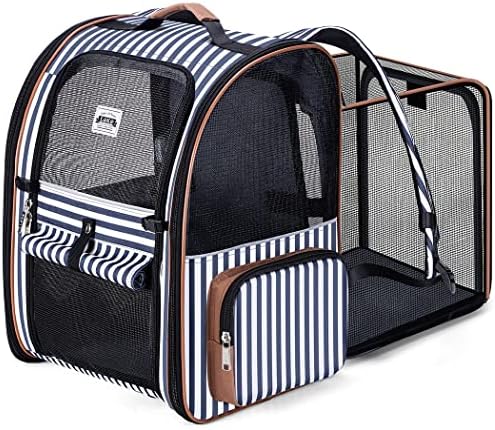 Large Cat Backpack Carrier Expandable Pet Carrier Backpack for Small Dogs Medium Cats Fit Up to 18 Lbs, Dog Carrier Backpack,Puppy Backpack Carrier, Striped