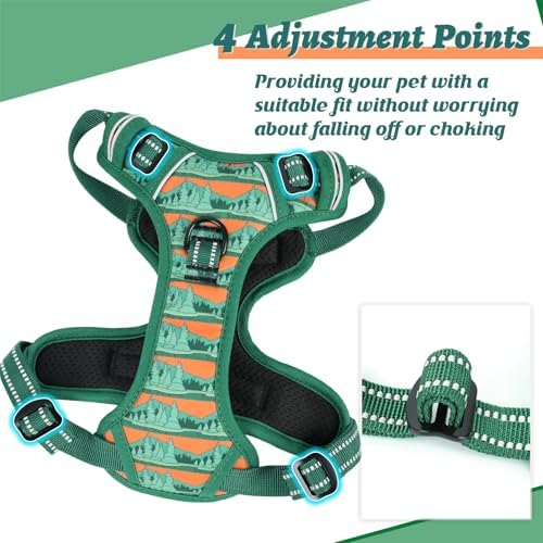 HEELE Dog Harness, No Pull Adjustable Padded Reflective Harness for Small Medium Large Dogs with Handle for Walking Training, Wilderness, M