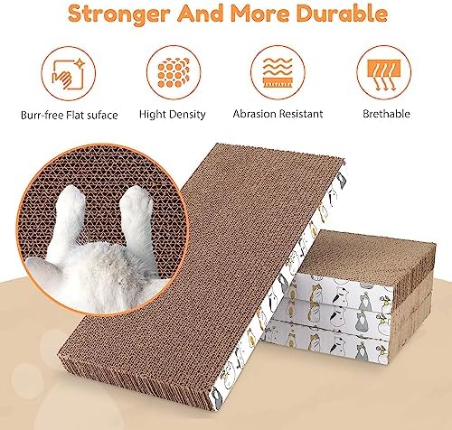 PatiencET Cat Scratch Pad with Box, 4 Pack Cardboard Scratcher Lounge Bed
