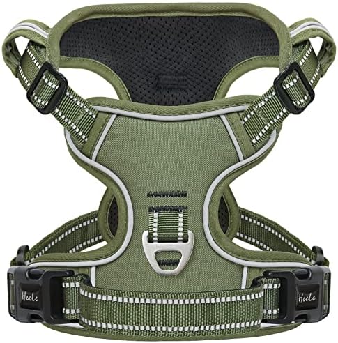 HEELE Dog Harness, Dog Harness for Small Medium Large Dogs No Pull Adjustable Padded Reflective Harness with Handle for Walking Training, Green, S