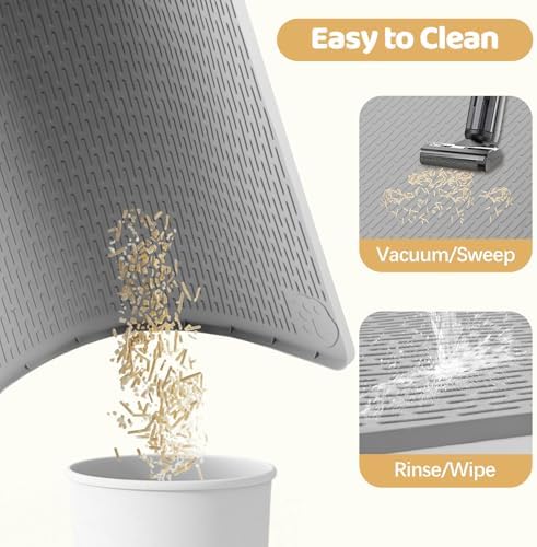 Silicone Cat Litter Mat for Litter Box 70”x45” Large Cat Mat, Light Grey