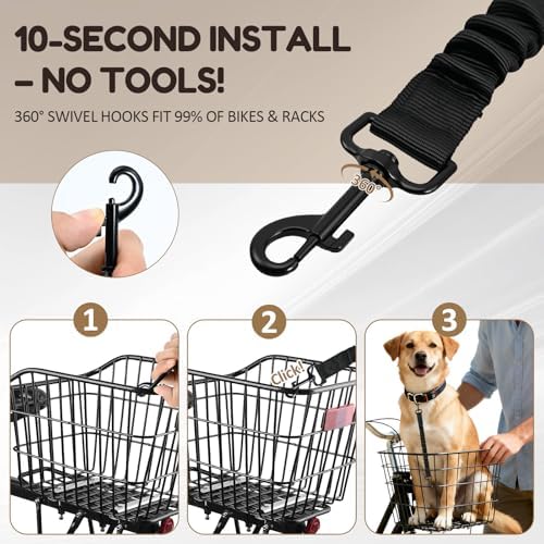 2Pack Dog Seat Belt for Bike Basket,Retractable Pupper Leash for Bike Basket,Canine Bikes Basket Leash,Elastic Pet Seat Belt for Dogs,Seatbelt Leashs for Dogs (Black)