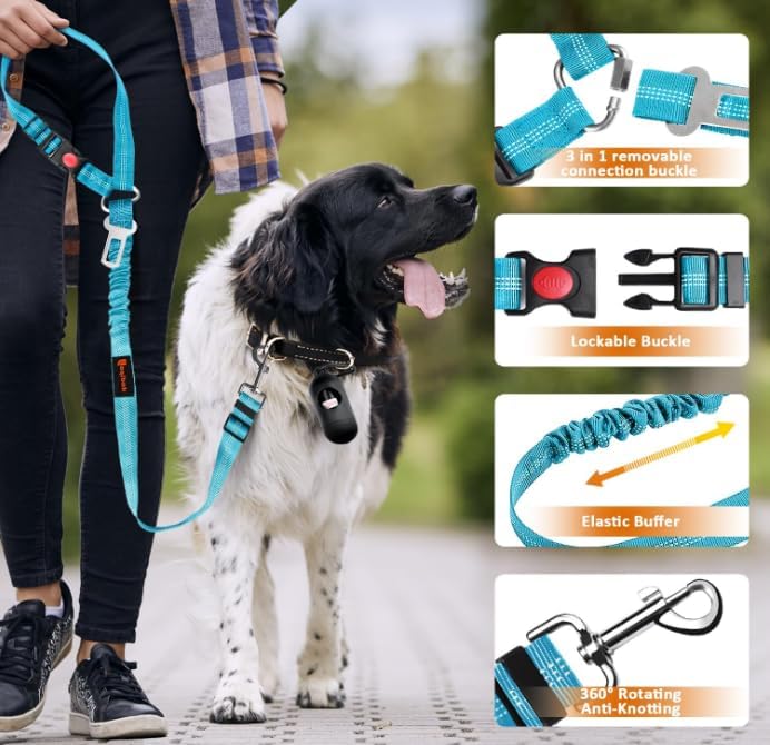 Laqibak Removable Dog Seat Belt Harness for Car, 3 in 1 Pet Seatbelt Leash