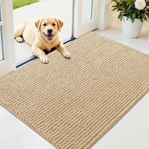 OLANLY Dog Door Mat for Muddy Paws 44x32, Extra Absorbent Chenille Mud Mat