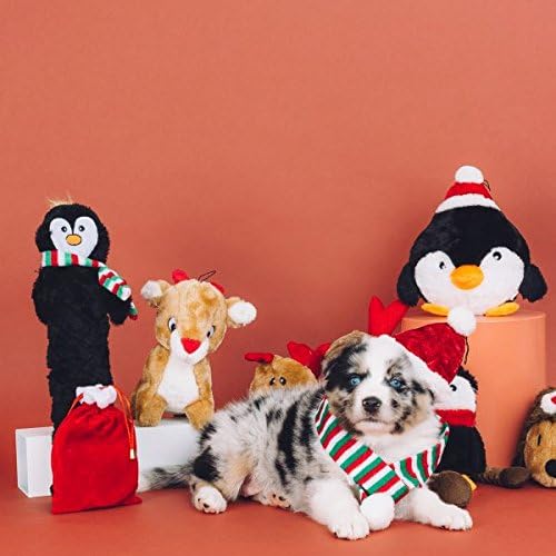 ZippyPaws Holiday Jigglerz Squeaky Plush No Stuffing Dog Toy, Penguin