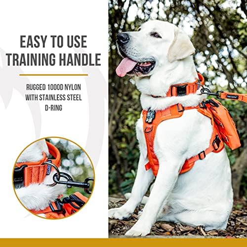OneTigris Heavy Duty Dog Collar for Large Dogs with Traffic Handle Orange L