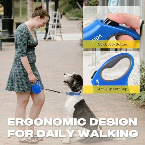Fida Retractable Dog Leash, 16 ft Dog Walking Leash for Medium Dogs up to 44lbs, Tangle Free, Blue