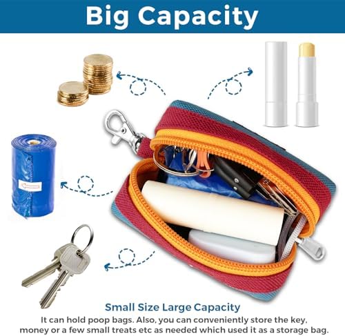 Dog Poop Bag Holder Zippered Pouch, Portable Dog Poop Bag Dispenser with 1 Metal Clip, Fashion Color Matching Canvas Waste Bag Holder for Leashes - 2pack